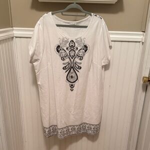 VENUS Black and White Mini Dress with Ornate Design